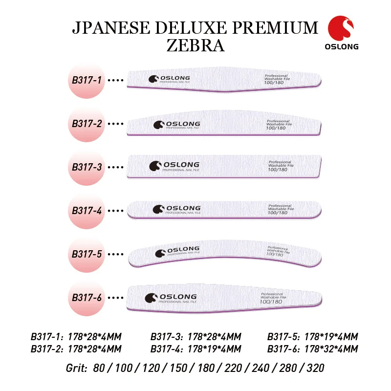 Custom Shape and Logo Nail Files Zebra 100 180 With Japan Sandpaper