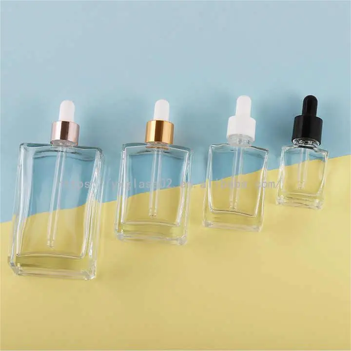 OEM 10ml15ml20ml50ml100ml flat shoulder rectangle essential oil/perfume empty glass bottle support custom cap color with reducer details