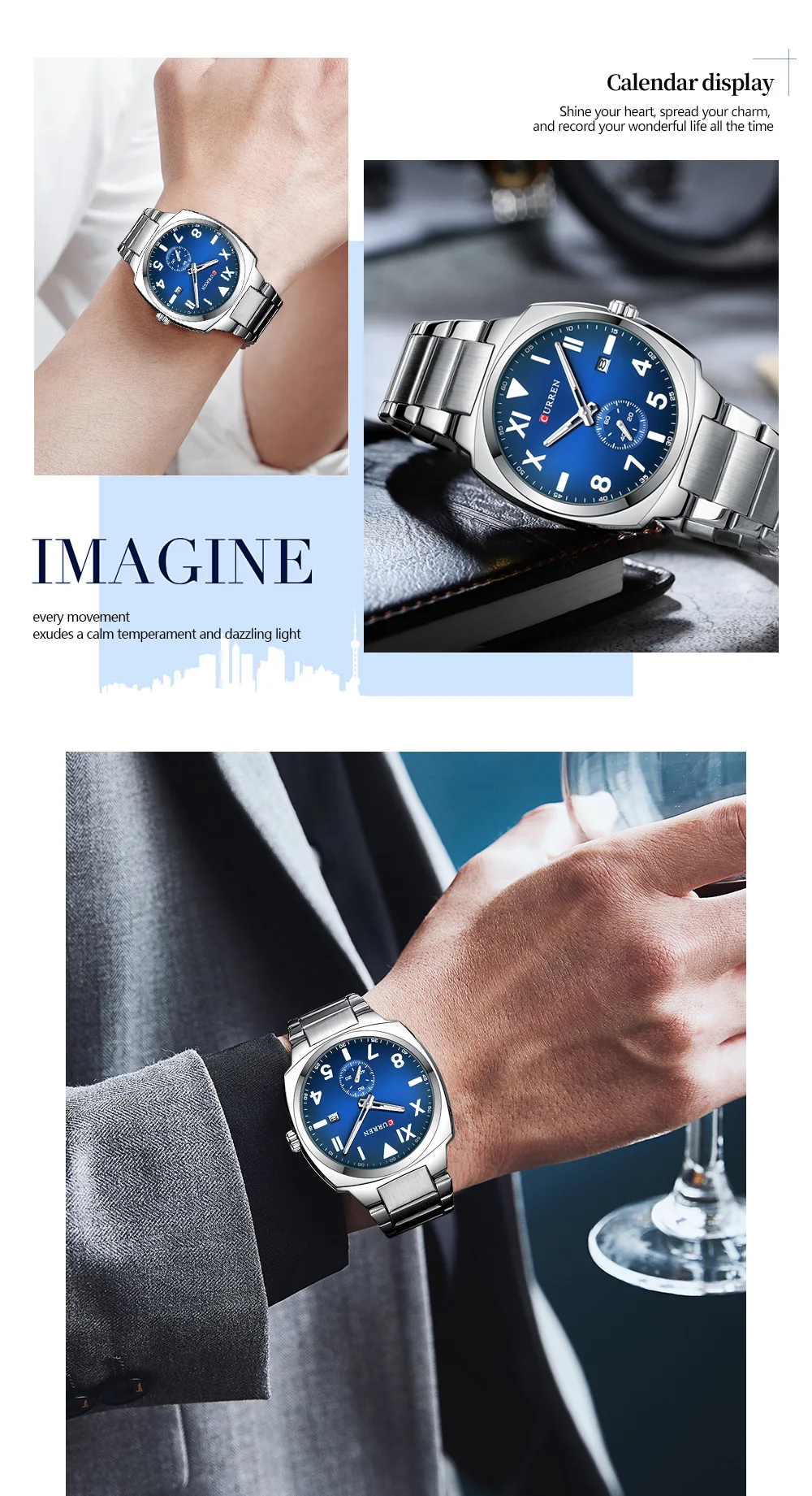 CURREN 8472 Stylish Elegance Men's Quartz Watches Number Scale Dial Stainless Steel Band Luminous Function Auto Date Wristwatch