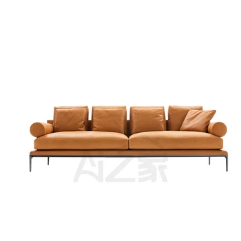 SHANGHONG Custom Made Italian Minimalism Design Furniture Metal Frame Living Room Leather Sofa