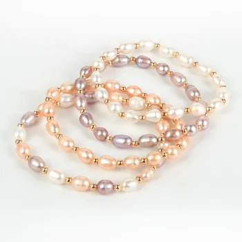Hot Sale Nabest Women Girls Cute Real Oval Freshwater Pearl Beads Stretch Bracelets Jewelry