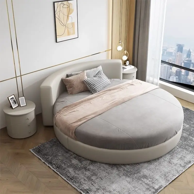 Simple Design Round Beds King and Queen Size Fabric Double Modern Luxury Round Bed Adults for Home Hotel Bedroom Furniture