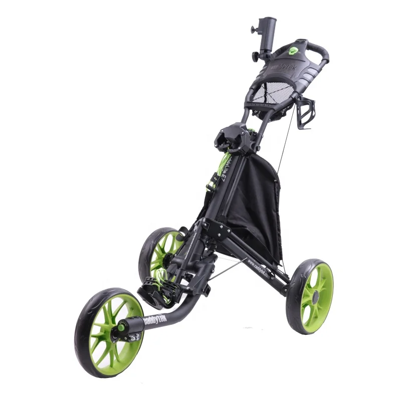 HOW TRUE Swivel Foldable 3 Wheel Golf Push Cart Foldable Aluminum Golf Trolley With Umbrella Stand
