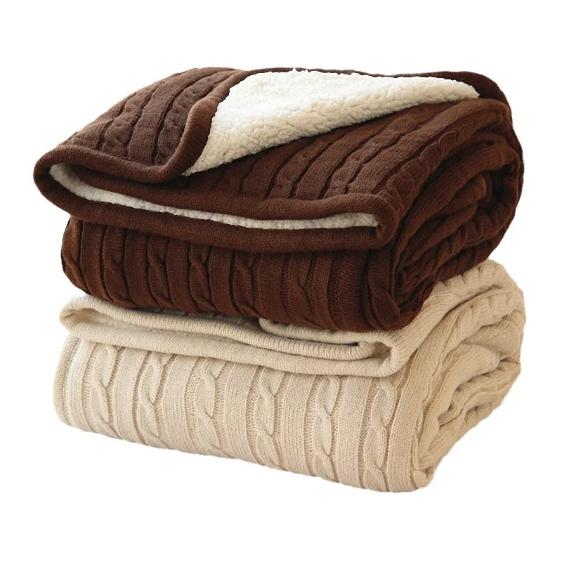 American Style Solid Knitted Sherpa Throw Blanket Comfort and Style Fleeced Portable for Home Bed Bath for Autumn factory