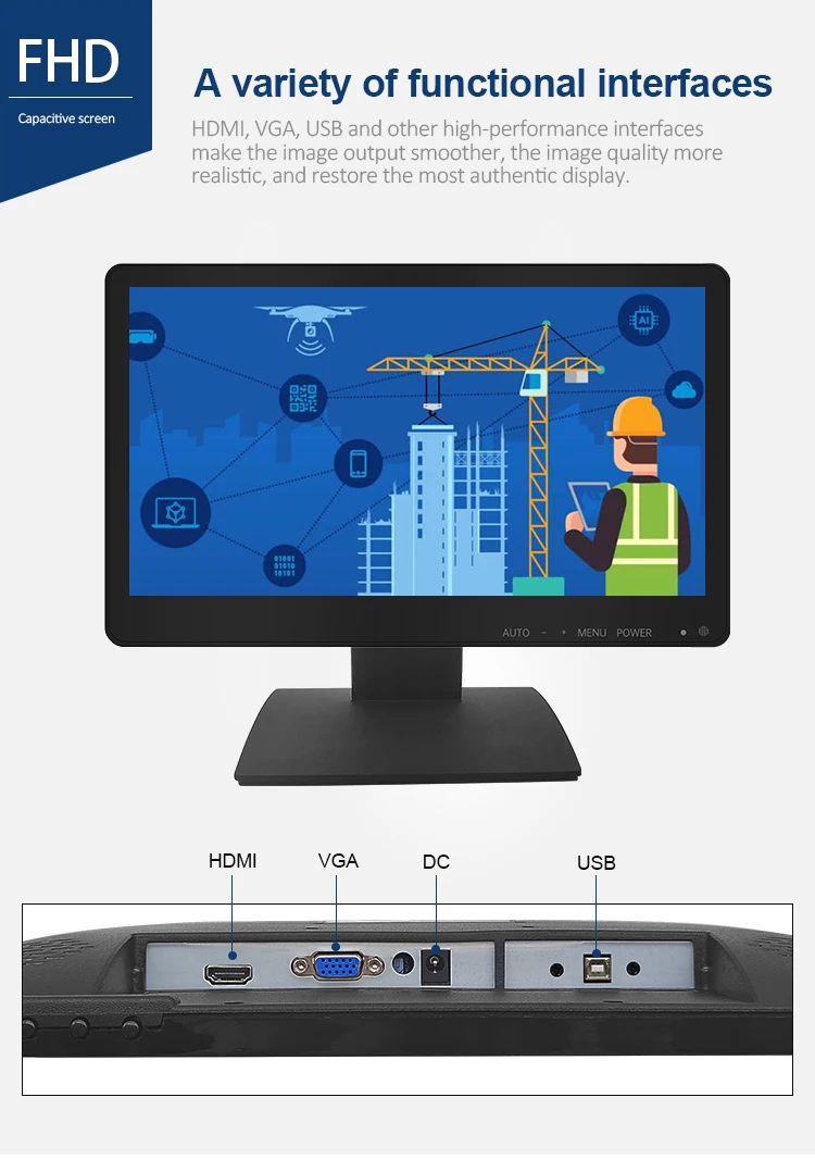 15.6 Inch VGA Cable Plastic case True Flat 10 Point Touch Screen/non-touch Monitor for Industrial Equipment