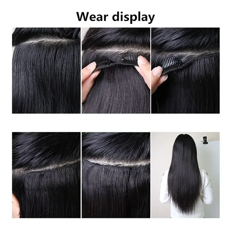 Kinky Straight Clip-in Hair Extensions Ekte Menneskehår Naturlig Svart For Kvinner Remy Sømløse Clip-ins_voghion.com