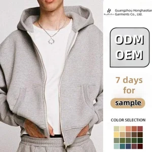 ODM Streetwear Heavyweight 100% Cotton Fleece Blank Hoodie Zip up Vintage Double Layer Custom Brand Distressed Hoodies for Men