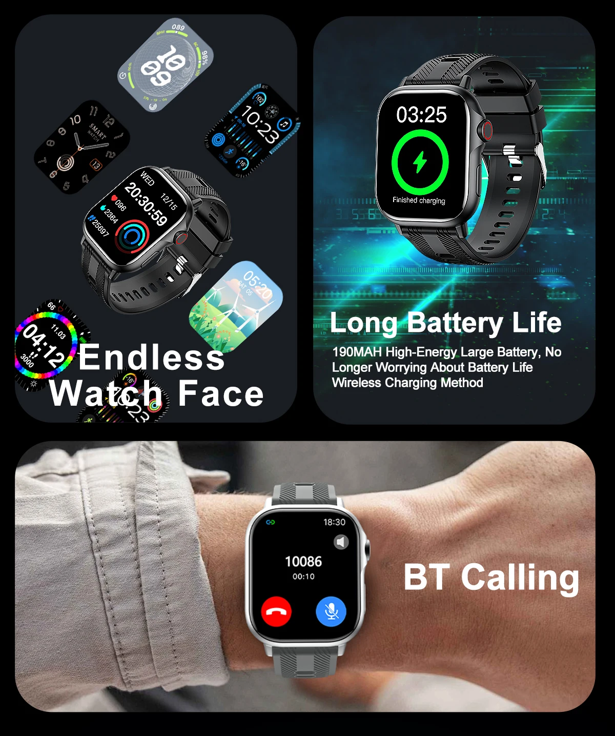 Full Touch BT Calling Waterproof Fashion Wrist Relojes Smart Watches Sports Pedometer Heart Rate Smartwatch for Men Women Kid