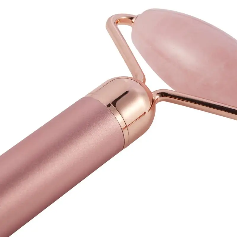 3 In 1 Electric Vibrating Jade Stone Roller Set Natural Rose Quartz Jade  Face Lifting Massager with 3 Replaceable Heads