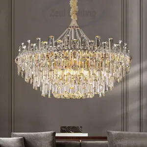 Zeal Lighting New Design Modern Luxury Indoor Metal Rectangle K9 Crystal Chandelier Pendant Light for Dining Table
