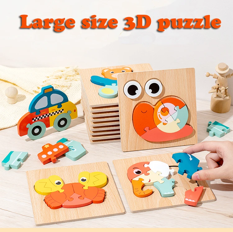 Montessori 3D Puzzle Cube Board Games DIY Cartoon Animal Wooden ...
