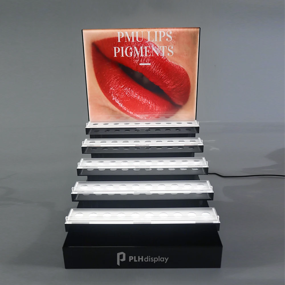 Premium Large-Capacity Countertop Lipgloss Display Stand With Built-In Soft LED Lighting Cosmetics Lipstick Display Rack