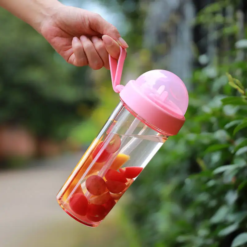 1 Cup Dual-use Double Straw Custom logo Plastic Water Bottle with Straw and  Lid