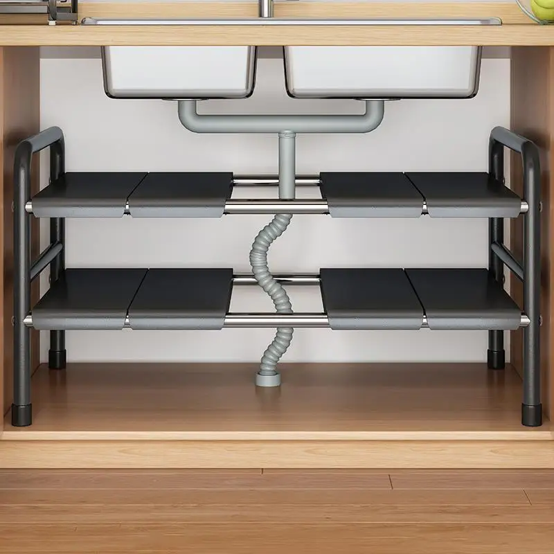 Adjustable 2 Tier Removable and Expendable Shelf  Easy to Install Indoor Stainless Steel Under Sink Rack