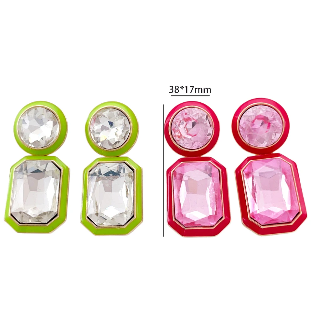 product womens fashion jewelry wholesale crystal diamond colorful enamel drop gold plated stud earrings geometric classic style alloy-1