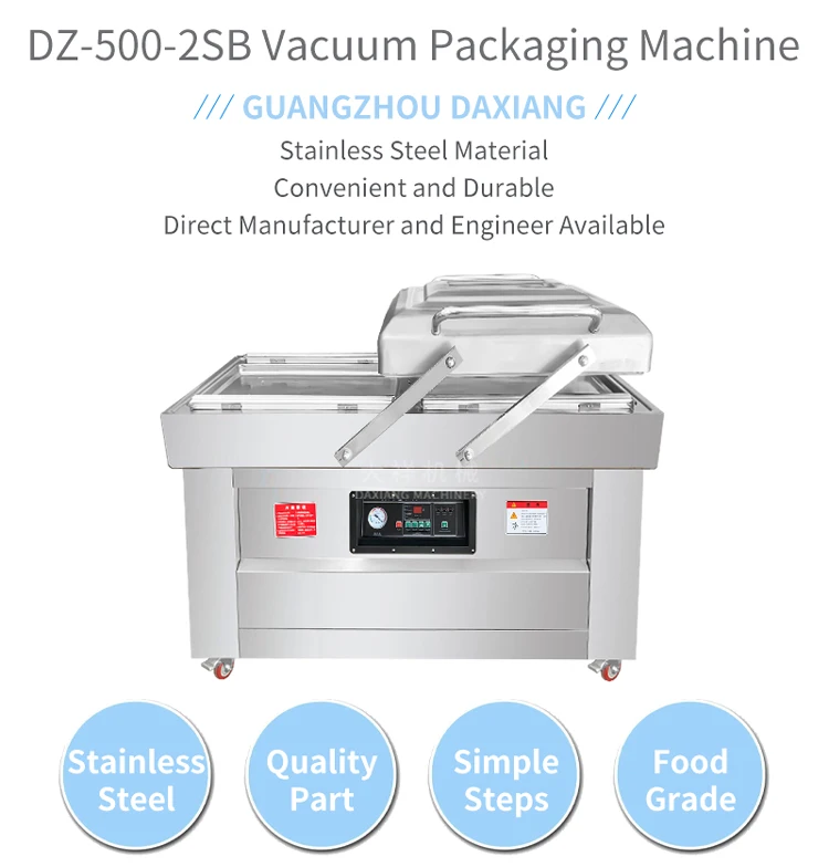 DZ-500-2SB Heat Sealing Food Plastic Bag Double Chamber Packaging Packing Vacuum Machines for Commercial Purpose manufacture