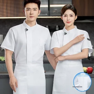 Custom Printed Logo Summer Short Sleeve Chef Uniform for Chinese Restaurant Snack Bar Catering Kitchen Workwear Breathable Mesh