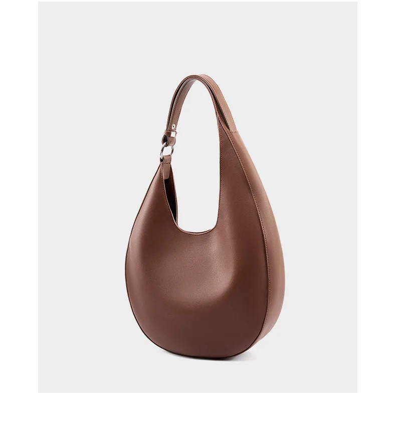 2024 New Genuine Leather Women's Shoulder Bag Half Moon Bag Casual ...