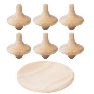 Novelty Children Adult Relief Stress Desktop Mini 6Pcs Wooden Spinning Toys Wood Gyro with Base Wooden Gyro Toy