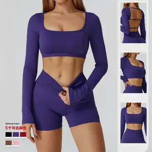 Women's High-End Seamless Yoga Bodysuit Long Sleeve with Backless Design for Fitness Running & Gym Wear