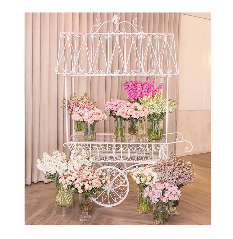 Customized Collapsible Metal Candy Cart Flower Candy Carts With Wheels for Wedding Christmas Decoration Dessert Candy bar Cart