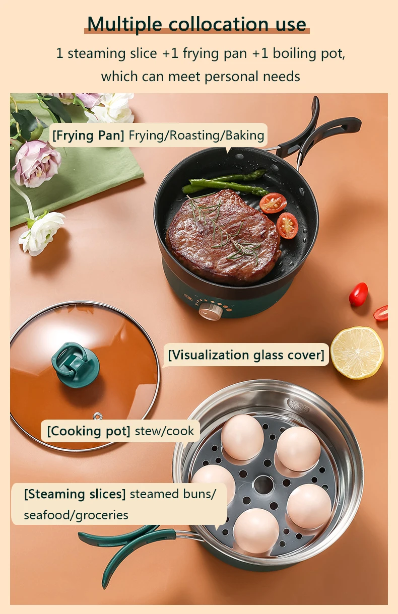 110/220V Electric Split Cooking Pot Foldable Multicooker Frying Pan Hotpot Steamer Rice Cooker Soup Maker Water Boiler Travel