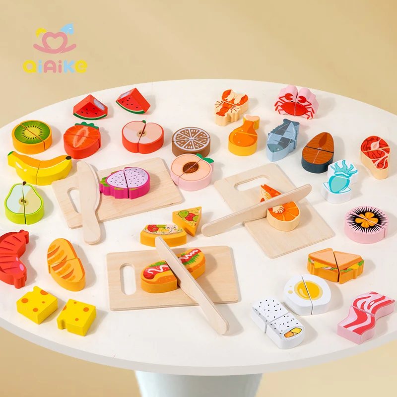 子供のおもちゃ 教育用プレイキッチンセット 木製フルーツ食品認識ごっこ遊びセット 子ども用切断おもちゃ