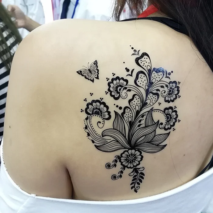Временные татуировки стикер черный цветок кружева Мандала дизайн татуировки паста женщины тело рука