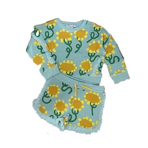 Customizable Wholesale Unisex Toddler Girls Casual Children's Wear Sweatshirt Shorts Clothes Sets