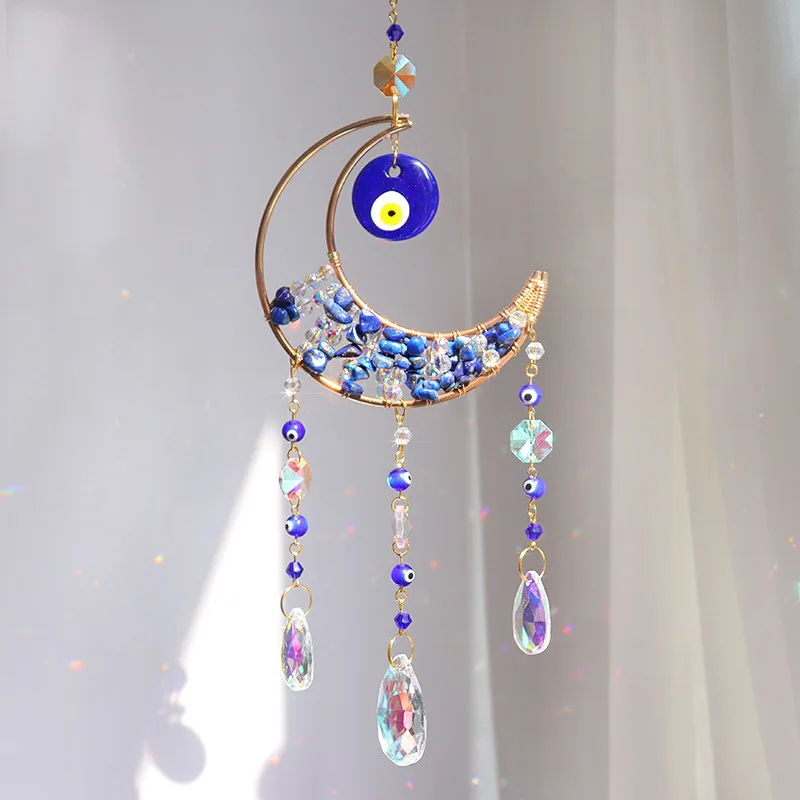 product new design rose quartz moon sun catcher with evil eye ornament home decor wall hanging car ornament crystal sun catcher-5