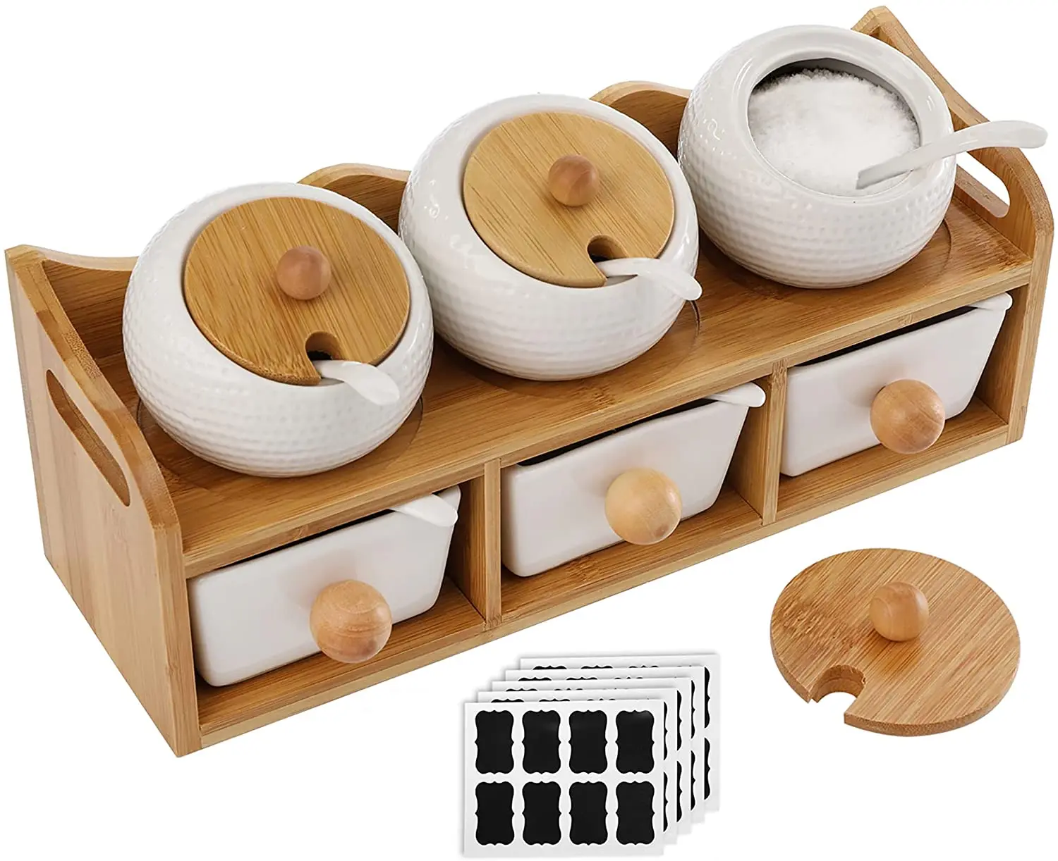 Porcelain Condiment Jar Spice Container With Lid Sugar Bowls Set With