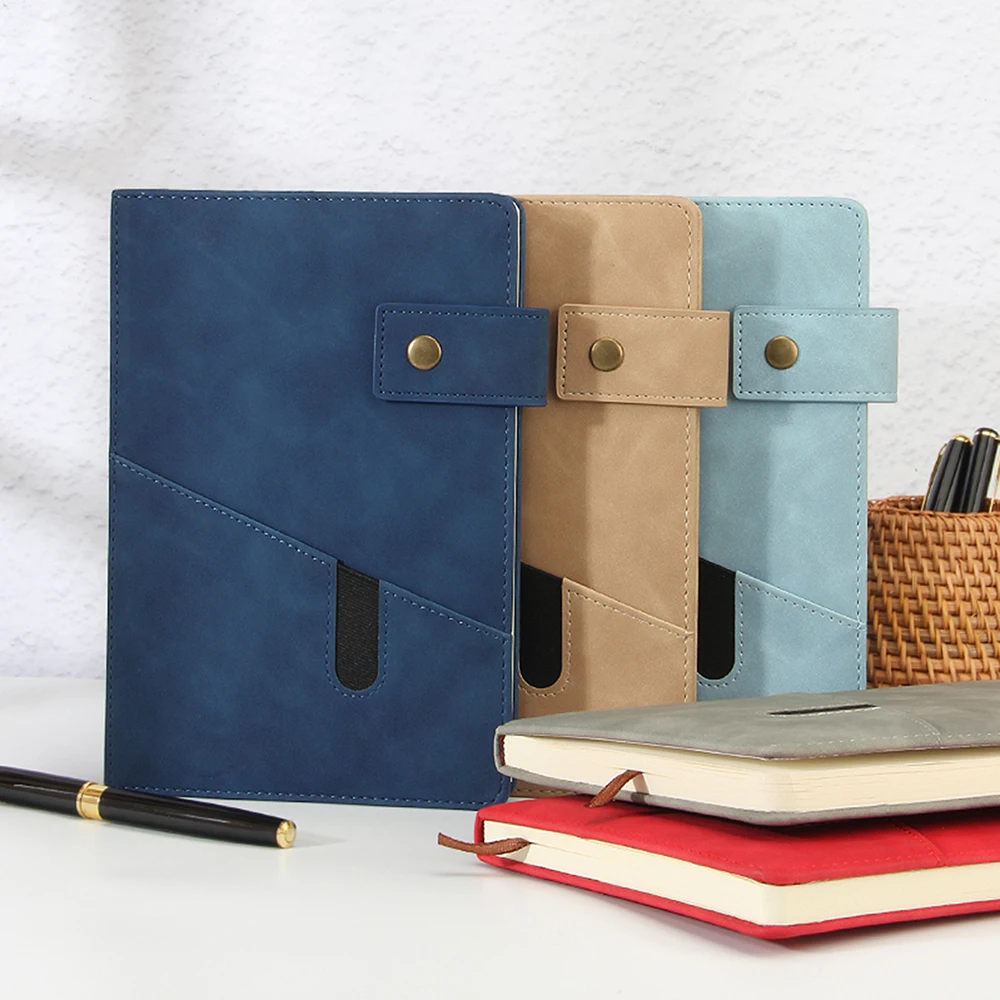 Premium 100 Sheet Notebook Planner Classic Commercial Design PU Leather Pocket Sewn Hot Press Bound Diary Custom Journal Gift