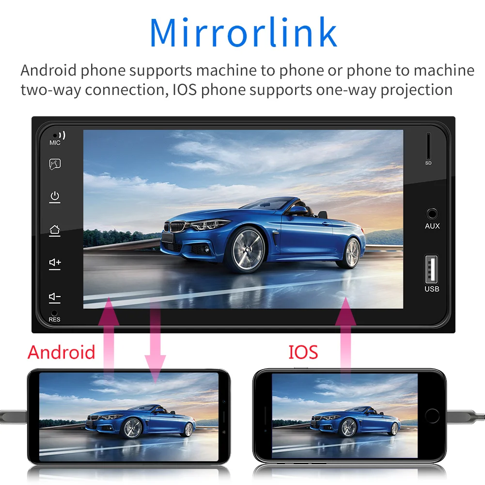 Double din car stereo mp5 player for Corolla with BT AUX car radio video player 7 inch autoradio audio mp5 player