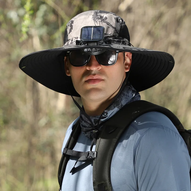 Wholesale Summer UV Protection Breathable Solar Charging Fans Different Colors Wide Brimmed Sun Hats Nylon for Outdoor Work