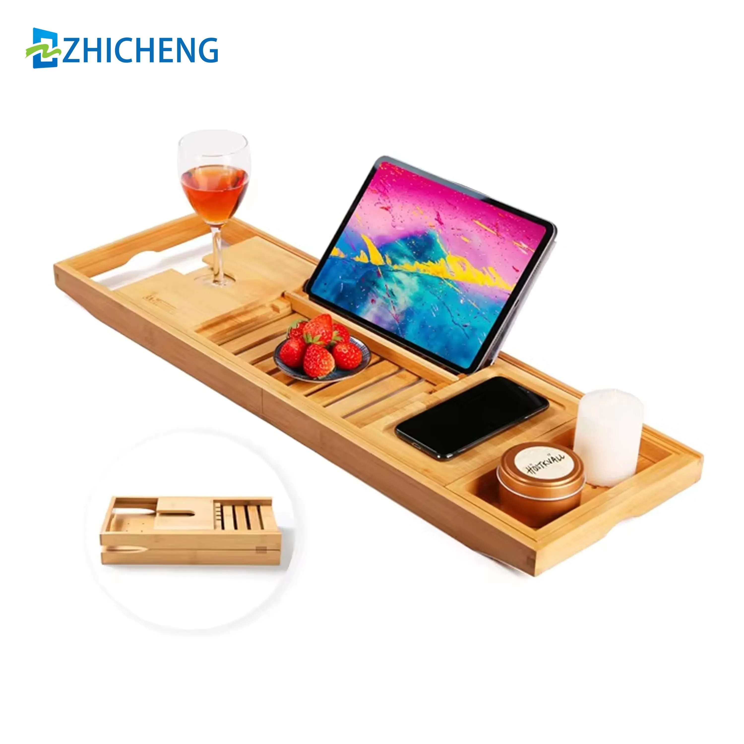 Eco-Friendly Foldable Wooden Bamboo Bathtub Caddy Tray Expandable for Luxury Bath