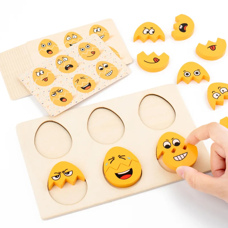 Frühen Bildung 3D Ei Gesicht Matching Puzzle Ausdruck Spielzeug Holz Blöcke Puzzle Bord Montessori Lernen Vorschule Kinder CE