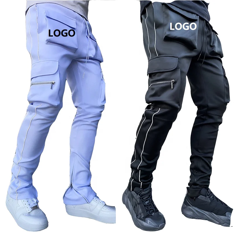Vedo Sweat Pants Custom Logo Polyester Leisure Sportswear Athletic Streetwear Reflective Strip Cargo Jogger Pants With Pocket