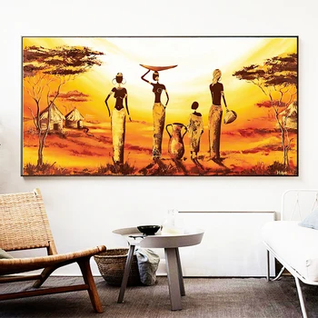 African Women Wall Art for living Room Grassland Bed Room Wall Art African Tribe Wall Paintings for Home Decoration