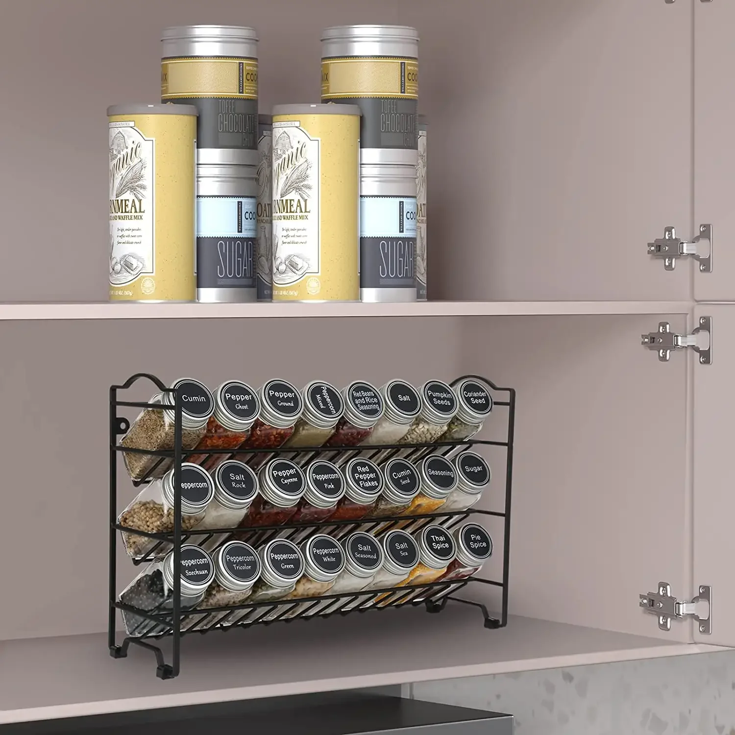 Modern 3-Tier Metal Condiment Shelf Standing Spice Herb Seasoning Rack with Kitchen Countertop Storage Holders