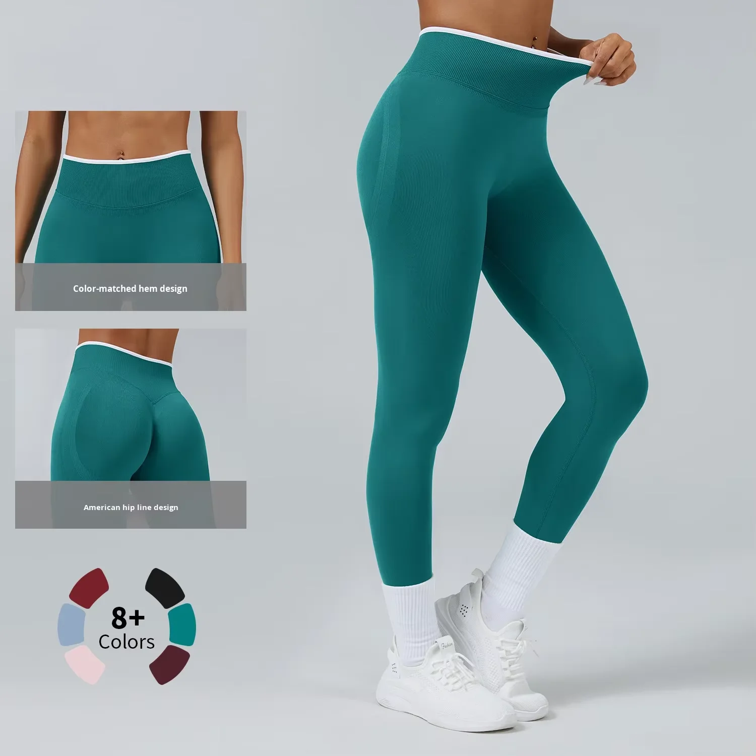 Solid Hip Lift Tummy Control Yoga Pants Seamless Knitted Tight High Waist Quick-Drying S