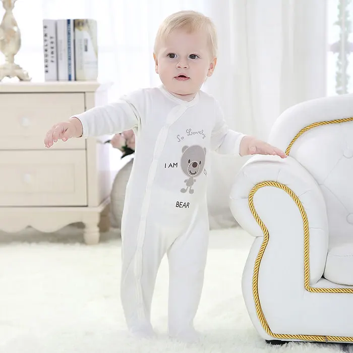 Оптовая продажа, Детский комбинезон из 100% хлопка с длинным рукавом, оптовая продажа, белые детские пижамы