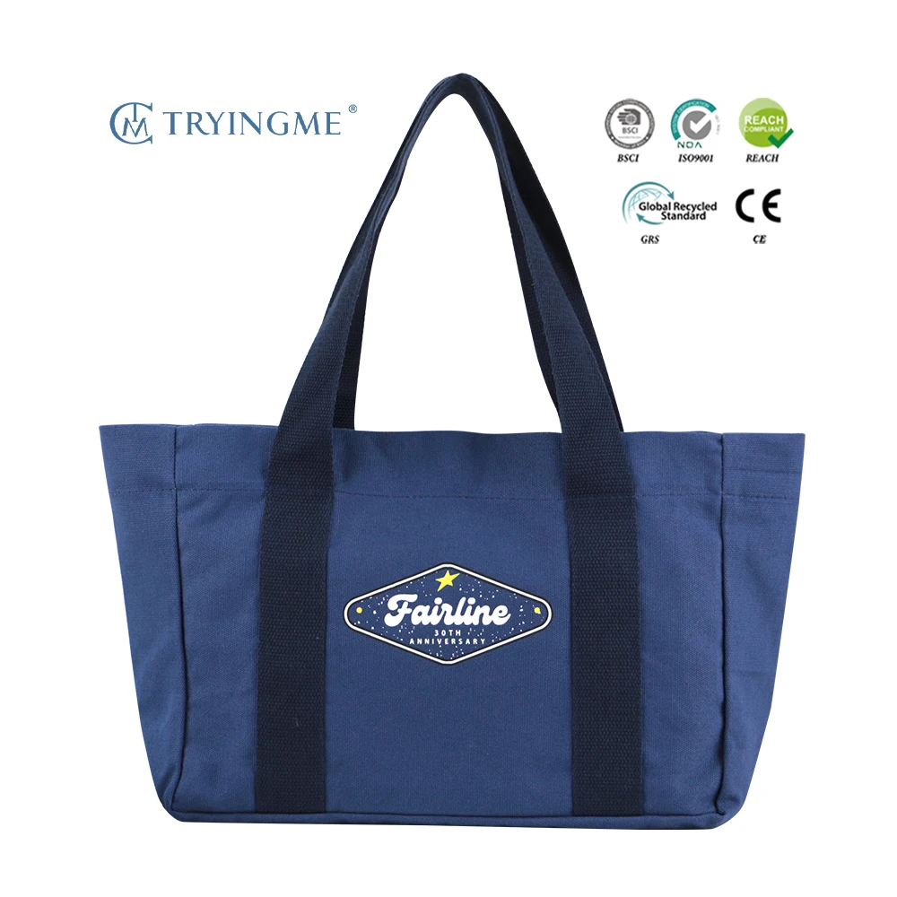 Wholesale Reusable Custom Letter Blue Color High Quality Gift Cotton Shopping Tote Bag with Shoulder Strap