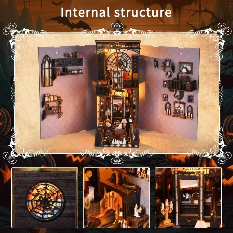 product book nook wooden puzzle kit   3d miniature bookshelf model fun diy project  thoughtful gift idea572-7