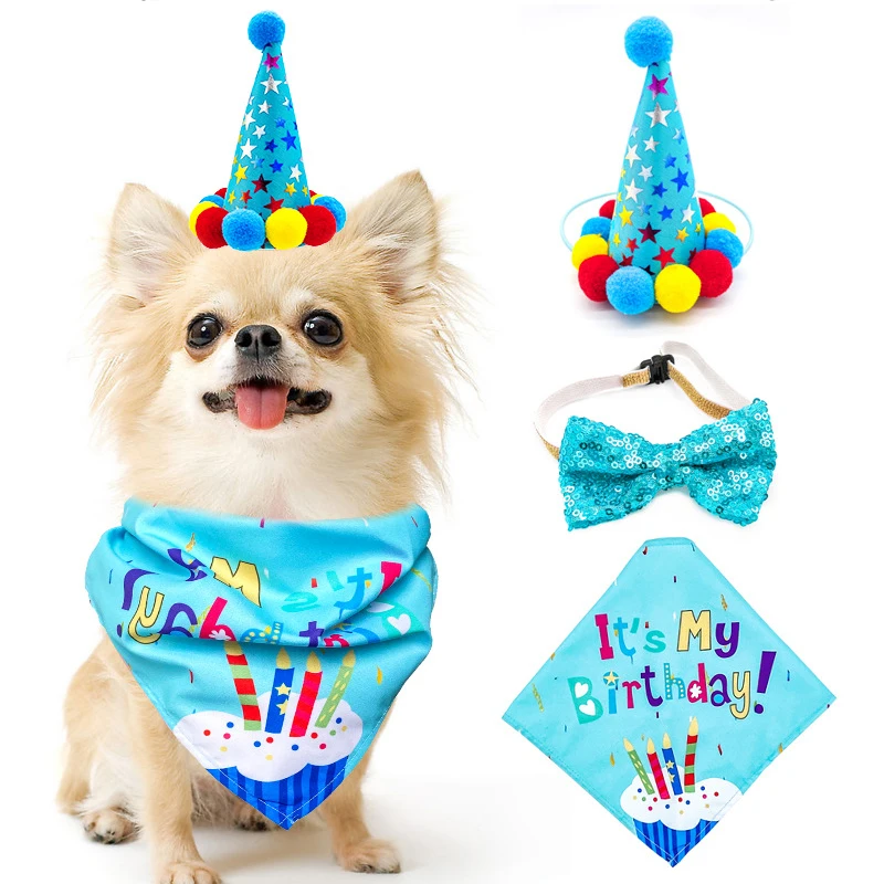 Pet Dog Hat With Bowknot Cat And Dog Birthday Costume Sequin Design
