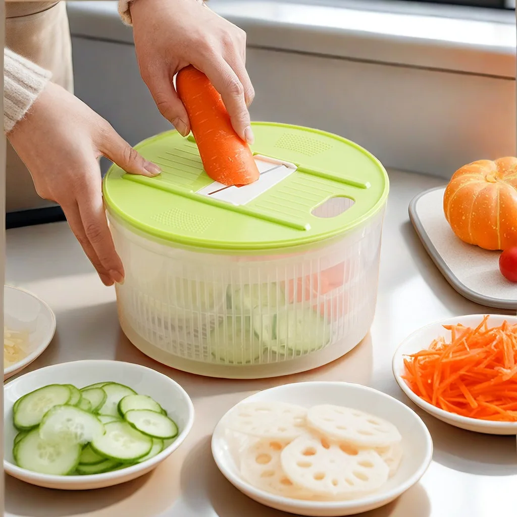 Кухонная корзина для слива 360 градусов ручная многофункциональная сушилка салата с 2 лезвиями овощерезка