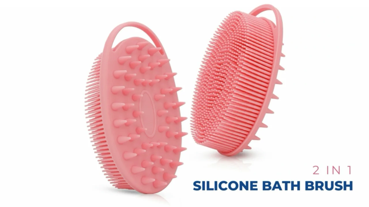 2 In 1 Bath Shampoo Brush Soft Silicone Body Scrubber Double-sided ...