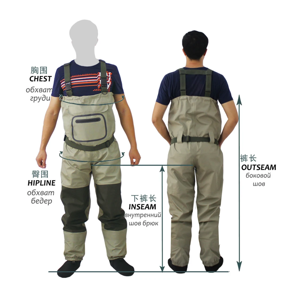 Fly Fishing Breathable Chest Waders Rafting Wear Waterproof Wader Trousers Hunting Wading Pants Overalls With Stocking Foot