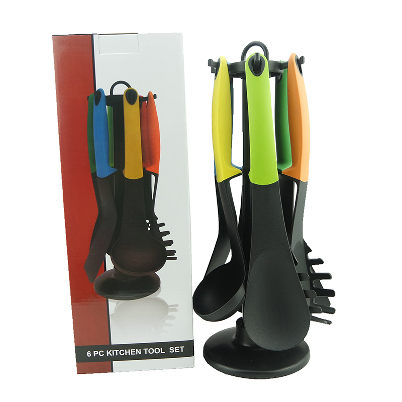 
 Набор нейлоновых кухонных принадлежностей 6 шт., устойчивых к высоким температурам, с цветной коробкой и подставкой  