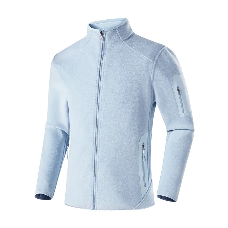 Unisex fleece jacket with stand-up collar, 100% polyester, 3-in-1 softshell design, winter lining.