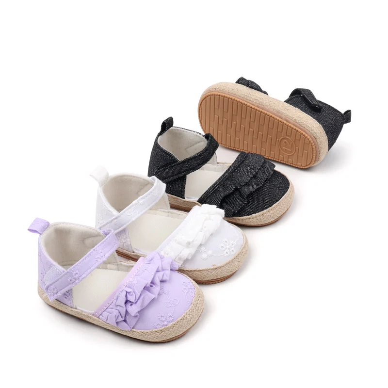 Newly Arrived Baby Girl Toddler Shoes with Non-Slip Soft Rubber Sole Lace Decoration Flat Breathable Solid Pattern Summer Spring